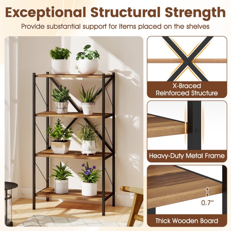 4-Tier Bookshelf with Heavy-Duty Metal Frame-Walnut
