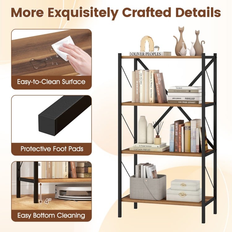 4-Tier Bookshelf with Heavy-Duty Metal Frame-Walnut