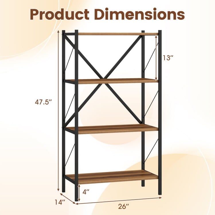 4-Tier Bookshelf with Heavy-Duty Metal Frame-Walnut