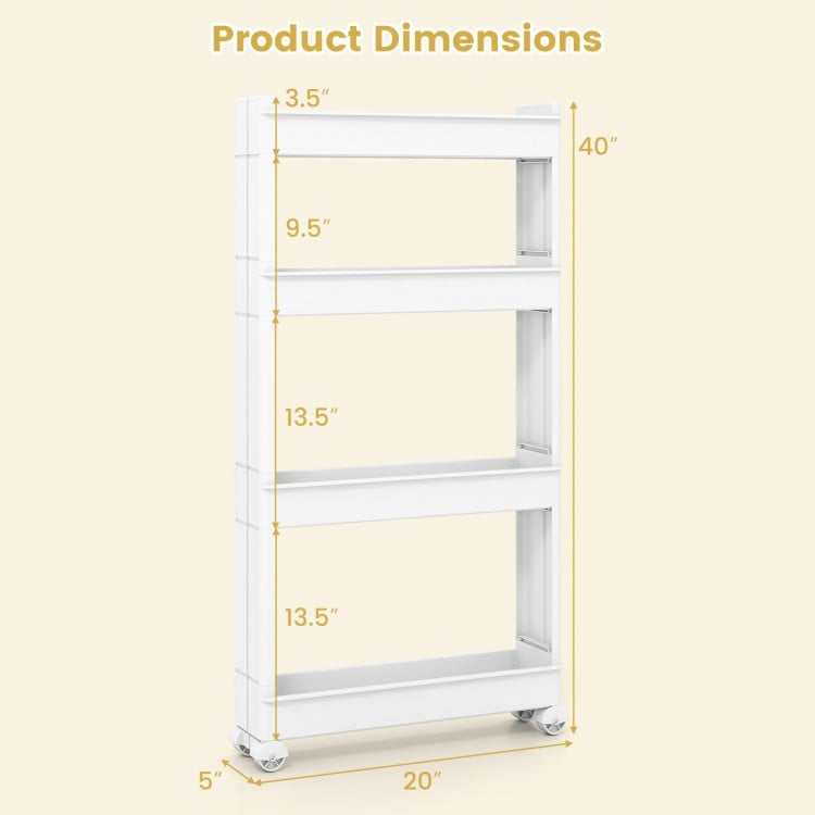 4-Tier Multifunctional Slim Storage Trolley with Detachable Trays-White