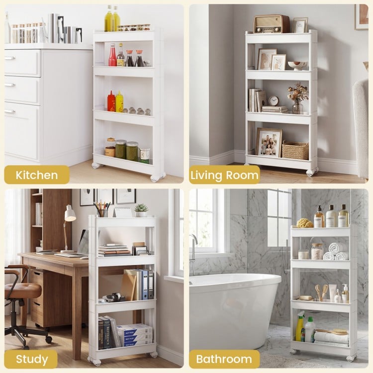 4-Tier Multifunctional Slim Storage Trolley with Detachable Trays-White