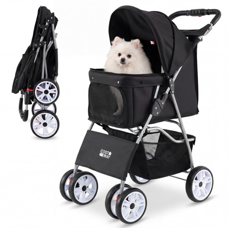 4 Wheel Pet Stroller for Small Dogs Cats up to 33 LBS-Black