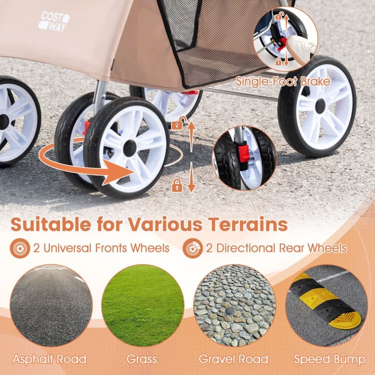 4 Wheel Pet Stroller for Small Dogs Cats up to 33 LBS-Beige