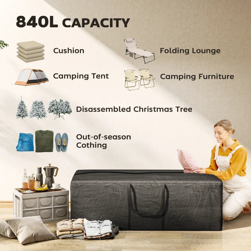 Outsunny 840L Outdoor Patio Cushion Storage Bag – UPF30+, Waterproof 600D Oxford, Heavy Duty, Black