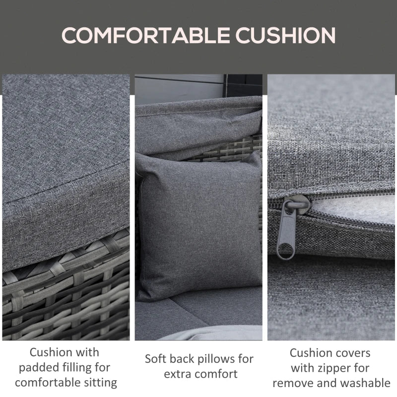 Outsunny 4 Pieces Patio PE Wicker Round Daybed, Outdoor Rattan Garden Lounge Furniture Sets, Grey