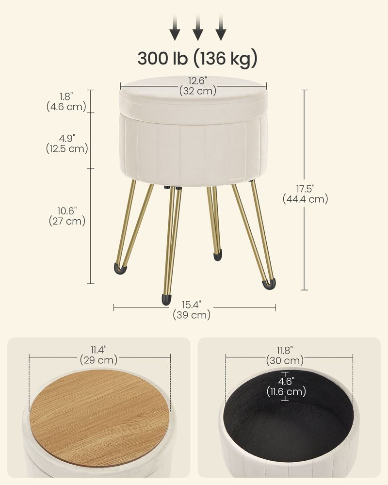 SONGMICS Small Vanity Stool Chair with Storage