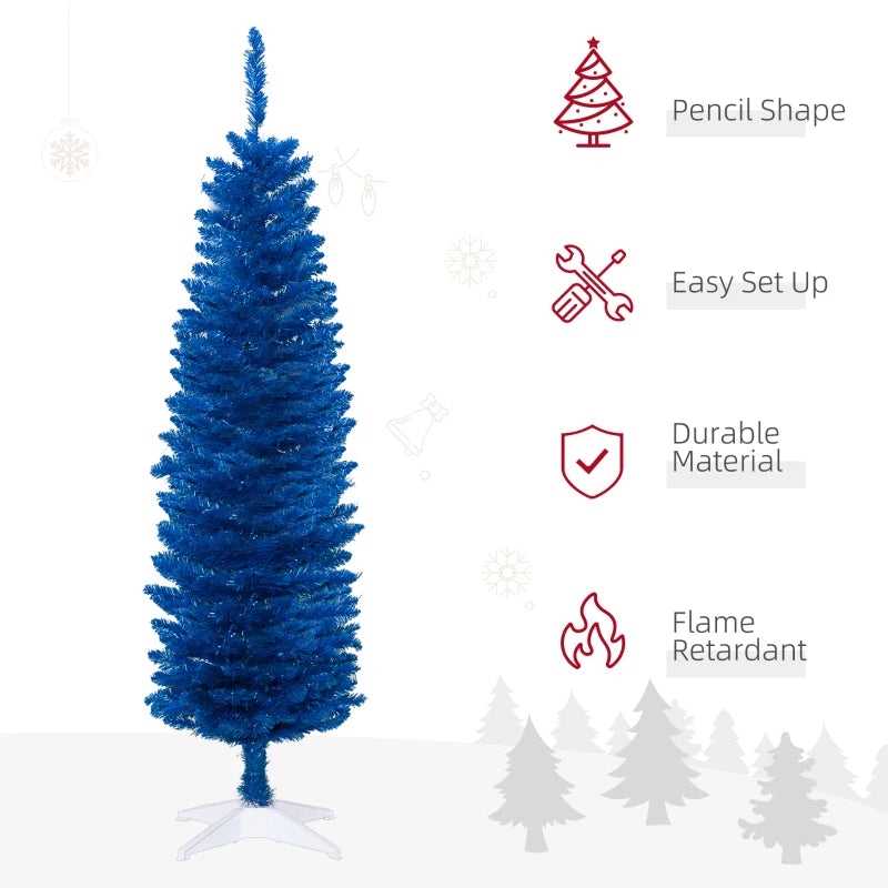 HOMCOM Pencil Christmas Tree, Slim Artificial Xmas Tree in Deep Blue & Mint, Skinny Holiday Decoration for Home & Office
