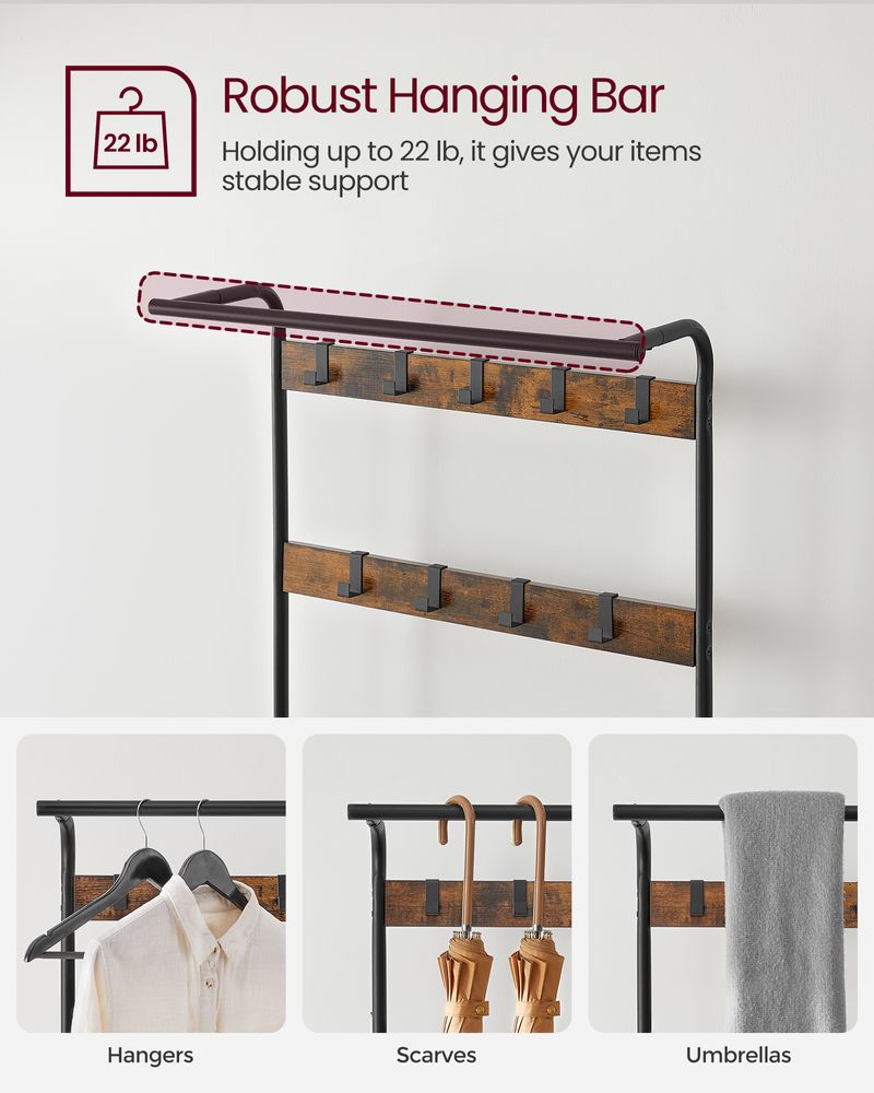 VASAGLE Industrial Coat Rack with Bench for Entryway