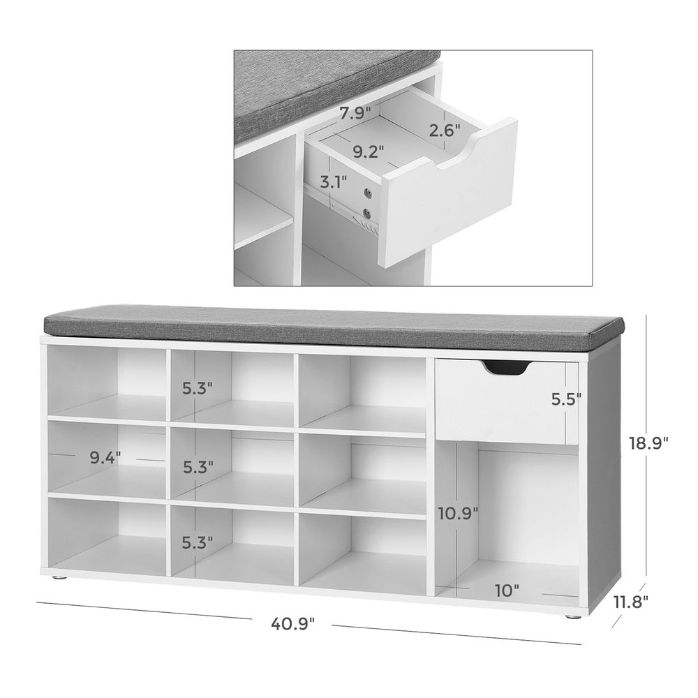 VASAGLE Storage Bench with Cushion, Drawer and Open Compartments