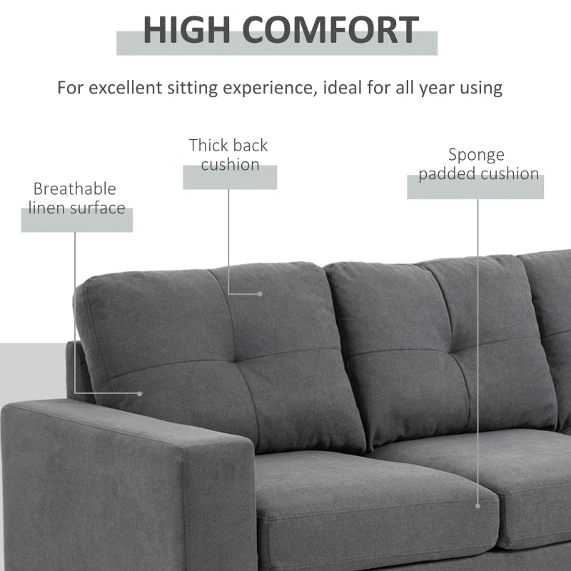 HOMCOM Sectional Sofa Couch, L Shaped Couch with Reversible Chaise, Wooden Legs for Living Room, Bedroom, Dark Grey
