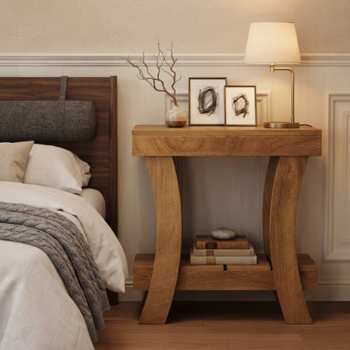 End Table 2-Tier Narrow Rectangular Side Table with Storage Shelf for Small Spaces and Heavy Duty Design Rustic Natural Finish