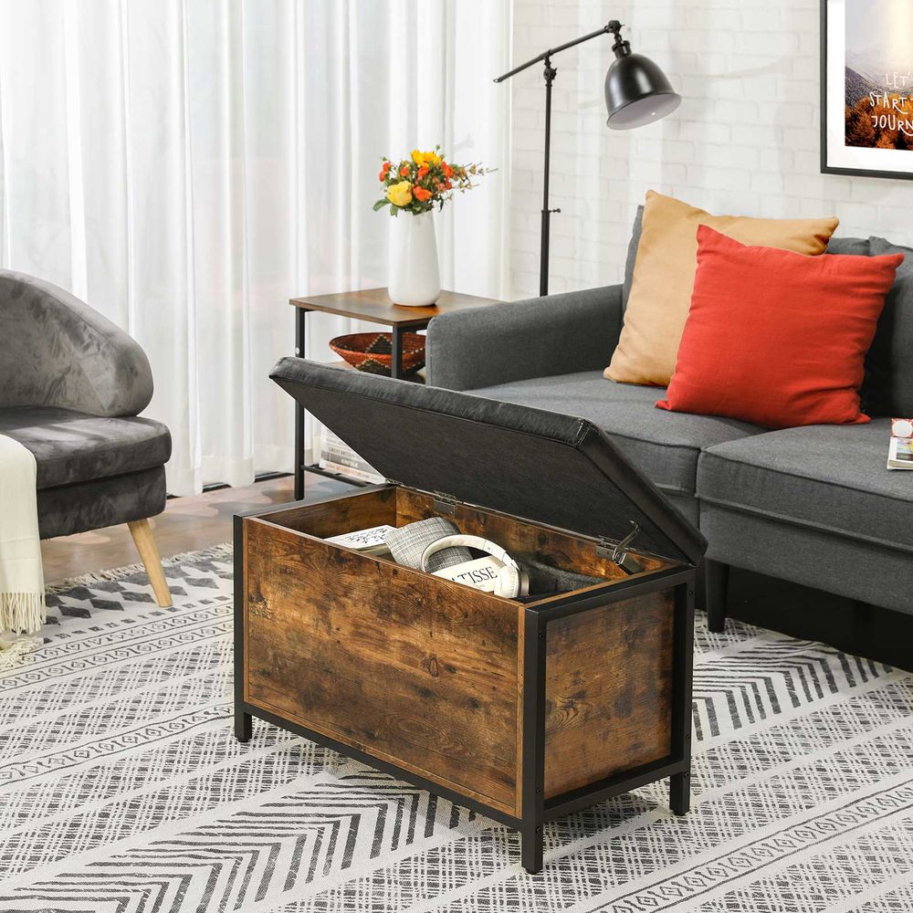 VASAGLE Industrial Rustic Brown Storage Ottoman with Flip Lid