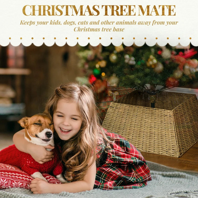 HOMCOM Rustic Plastic Christmas Tree Skirt – Decorative Tree Collar for Holiday, Party, & Home Décor, Natural Look