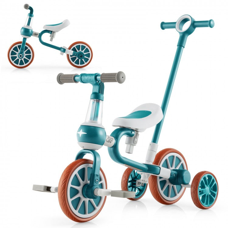 4-in-1 Kids Tricycle with Adjustable Parent Push Handle, Balance Bike & Training Trike for Ages 2–4