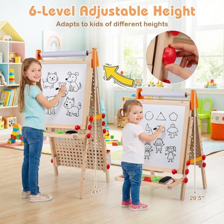 4-in-1 Wooden Kids Art Easel Double-Sided Foldable with Paper Roll and Storage Tray