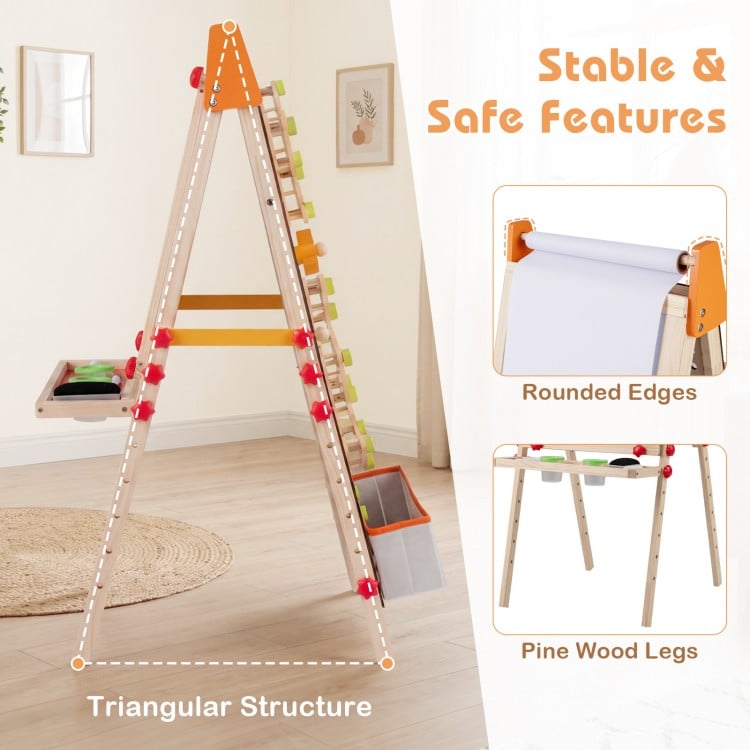 4-in-1 Wooden Kids Art Easel Double-Sided Foldable with Paper Roll and Storage Tray