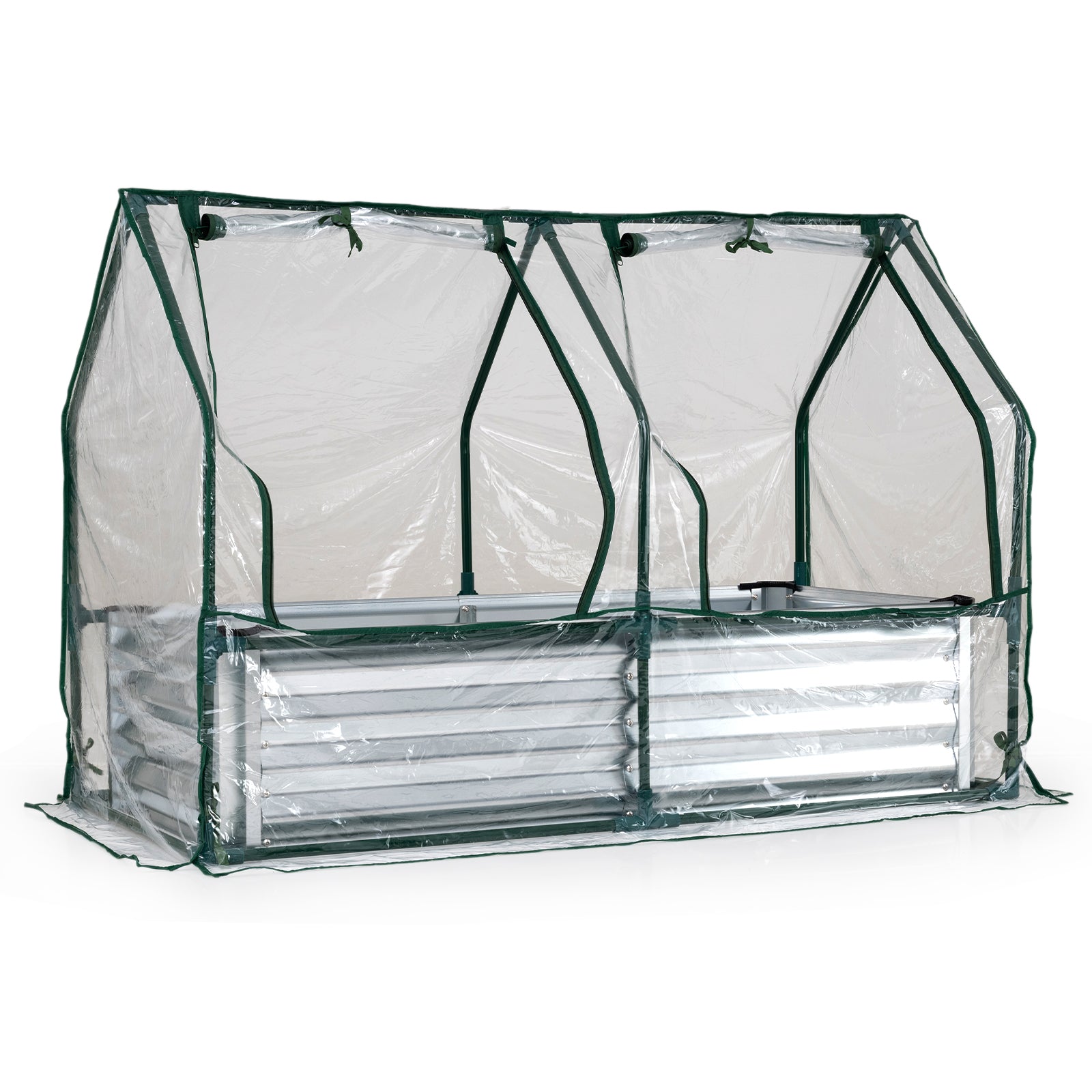 4 x 2 x 3 Feet Small Galvanized Raised Garden Bed with Greenhouse Cover-Silver