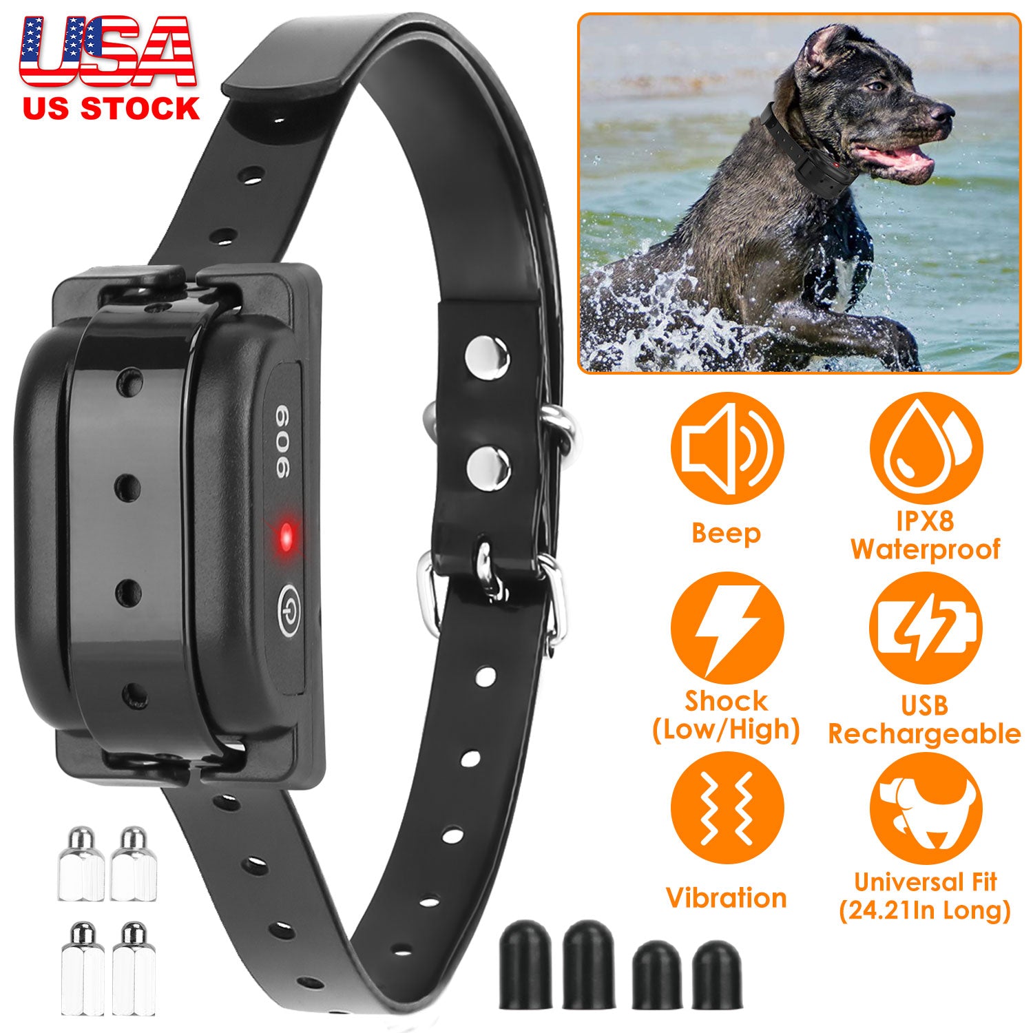 IPX8 Waterproof Electric Dog Training Collar Rechargeable Receiver Beep Vibration Shock for Small Medium Large Dogs