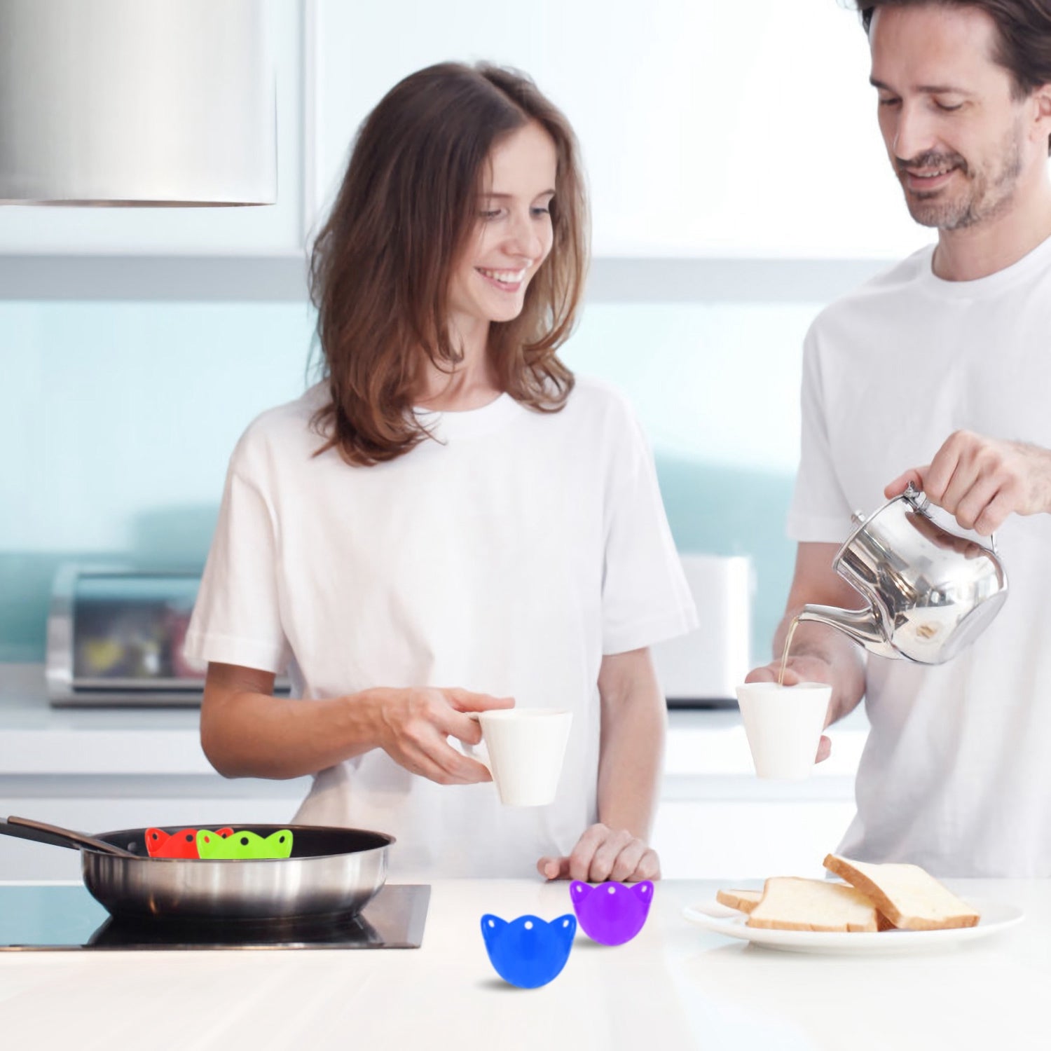 4 Pack Egg Poachers Silicone Egg Poaching Cups BPA Free Non-Stick Poached Egg Maker for Microwave Stovetop Egg Cooking