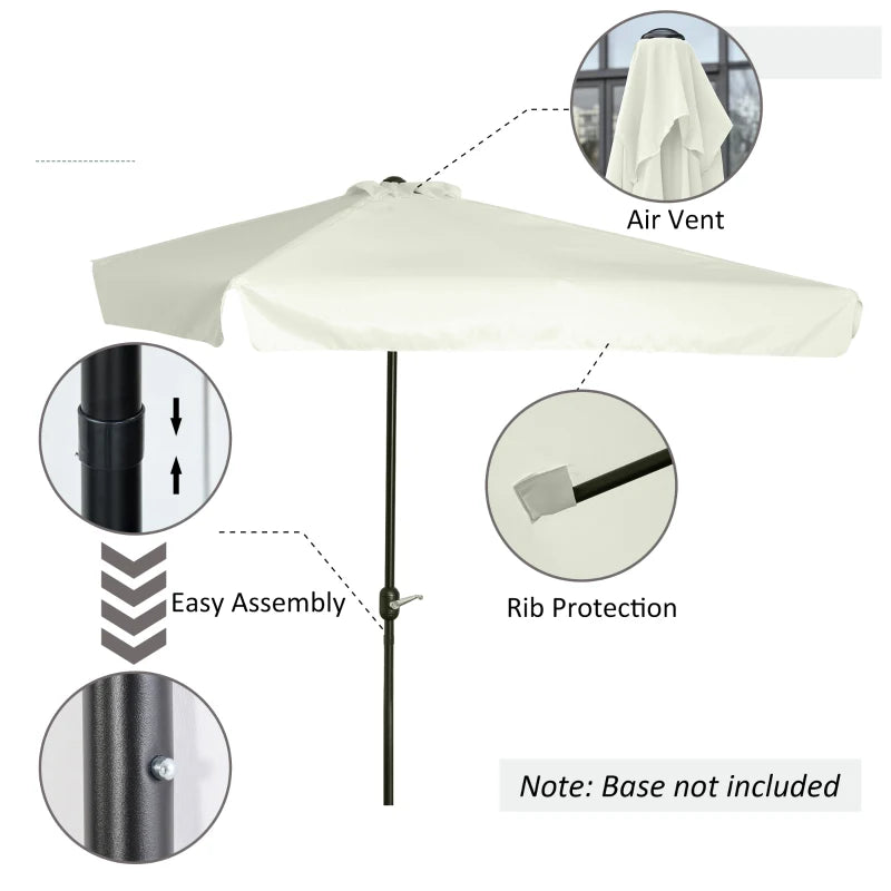 7.5ft Half Umbrella Semi Patio Parasol with Crank Handle, Top Vent for Garden, Balcony- NO BASE INCLUDED, Cream