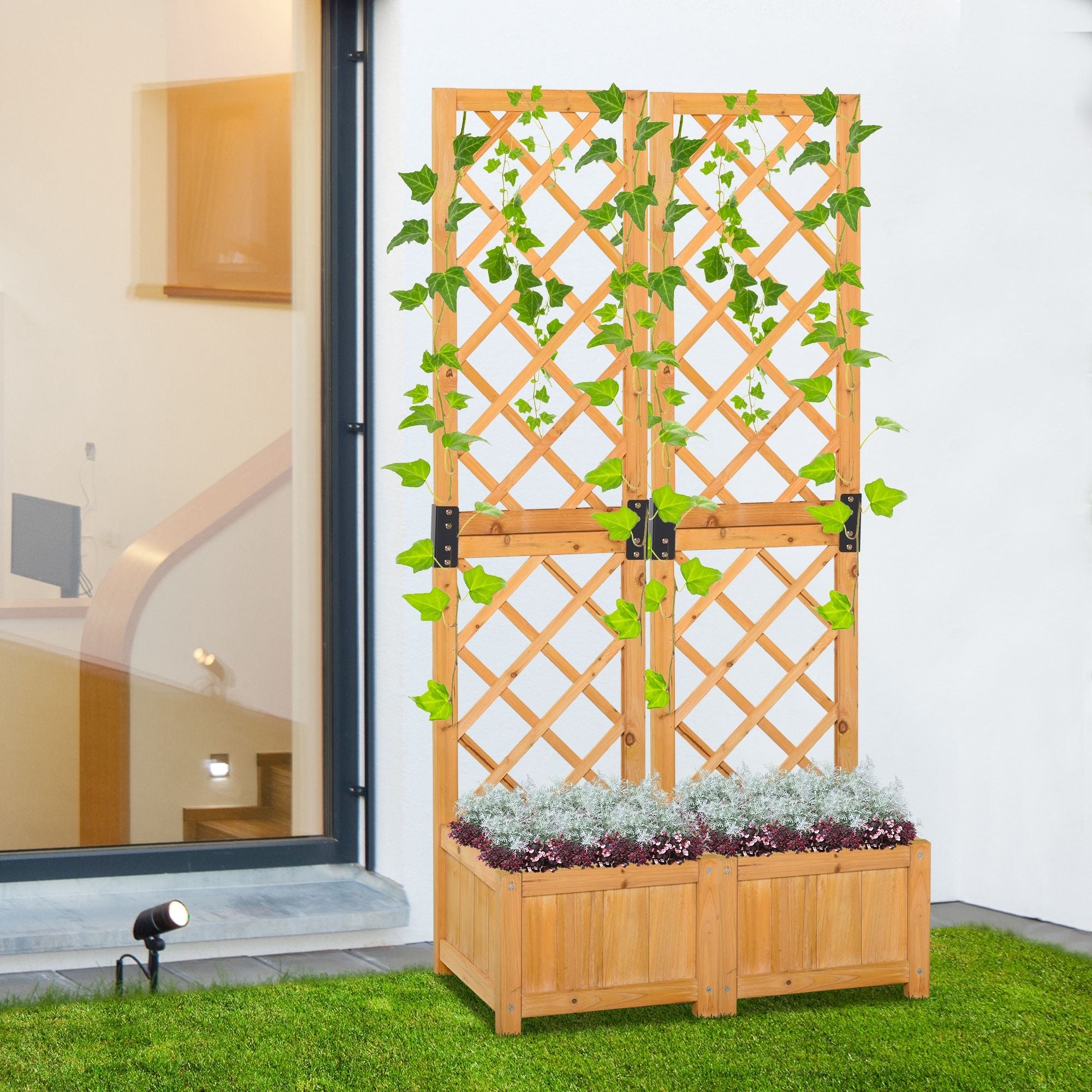 Outsunny 2 Piece Raised Garden Bed with Trellis Outdoor Flower Stand for Plants Flowers Vine Orange