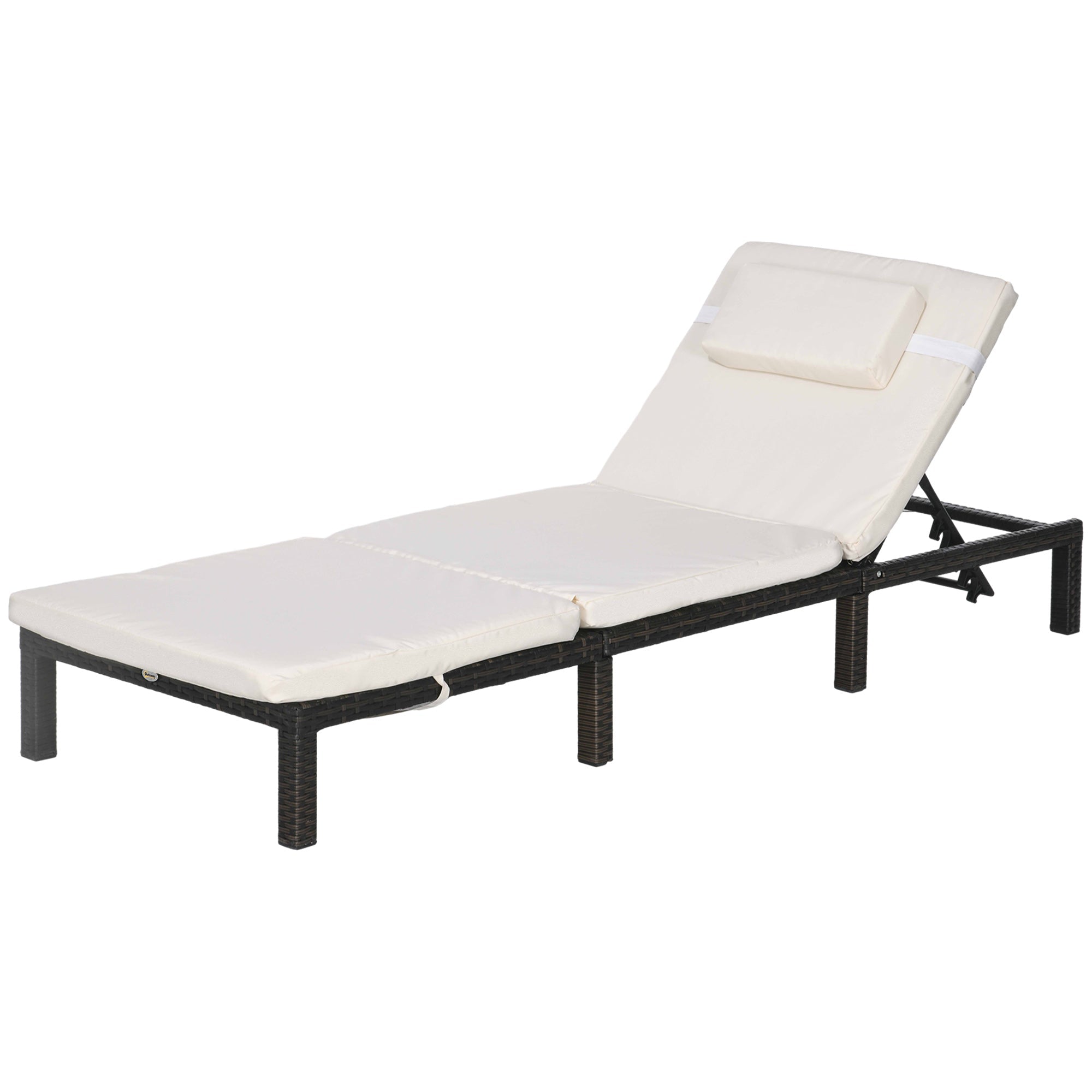 Outsunny Outdoor Chaise Lounge Patio Lounger 5-Level Adjustable Backrest Headrest Poolside Garden Backyard Cream White Color