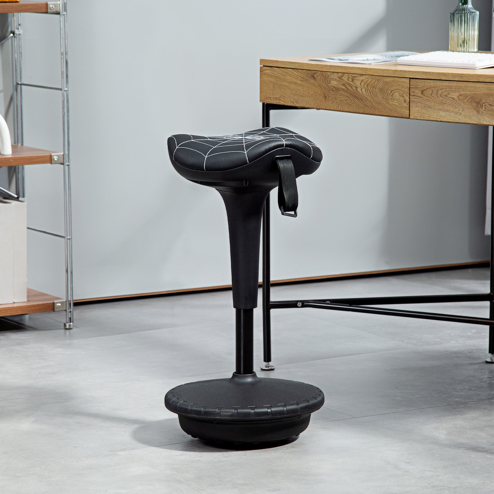 Vinsetto Backless Wobble Stool Chair, Standing Desk Chair, Adjustable Learning Stool for Office Desks, with Rocking Motion, Black