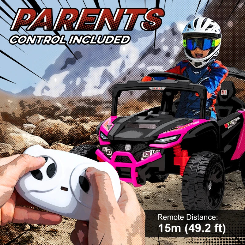 Qaba 12V Kids Ride On Truck with Dual Motors, Rear Suspension, Remote Control for 3-5 Years Boys Girls, Pink