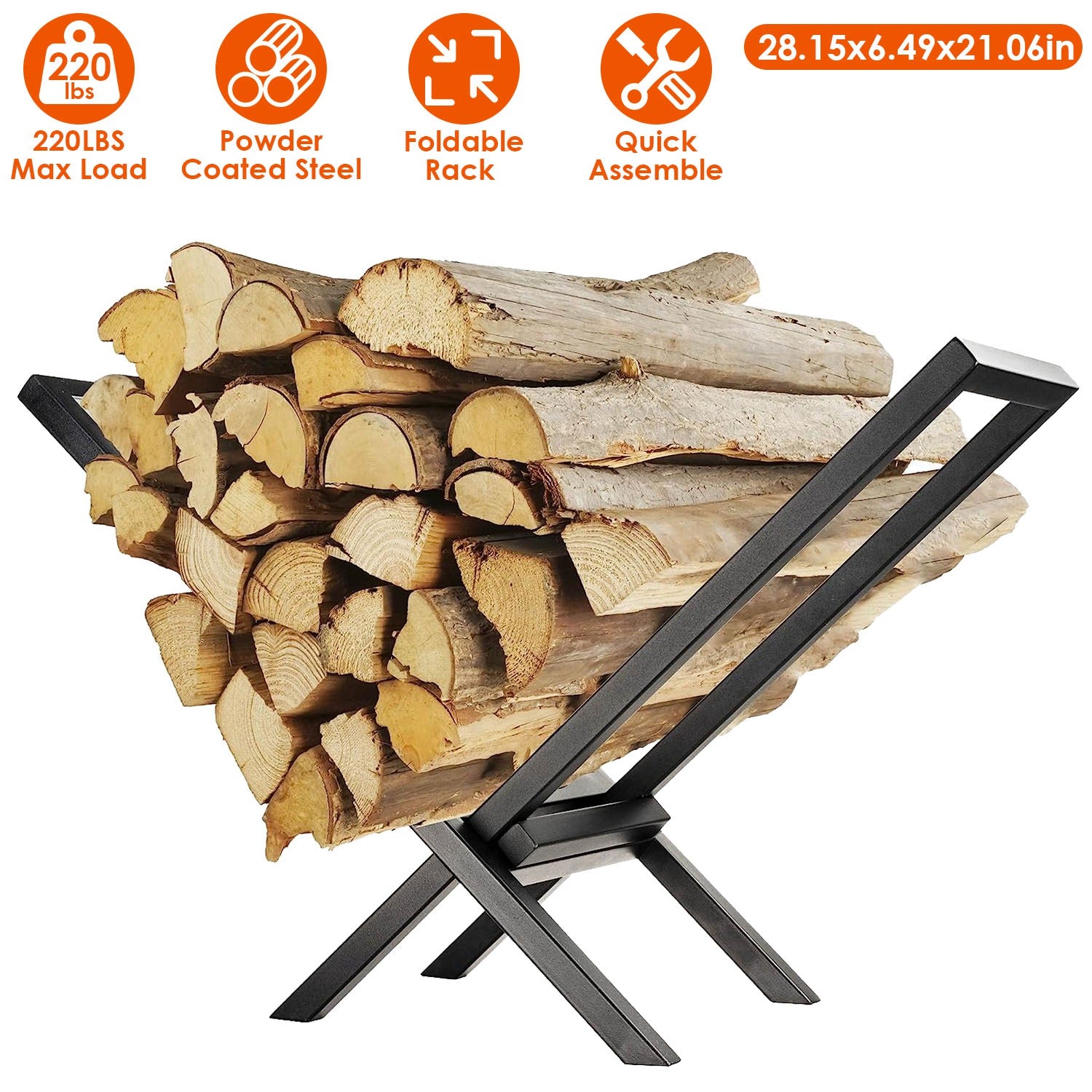 Firewood Log Rack 220LBS Steel Wood Lumber Storage Stacking Rack X Shape Storage Holder for Fireplace Firepit