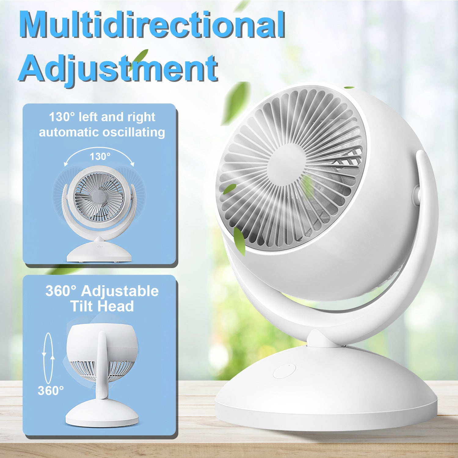 Air Circulator Desk Fan Portable Desktop Rechargeable Oscillating Fan with 4 Speeds 360 Degree Tilt Head Automatic Rotation Quiet 40dB Table Fan for H