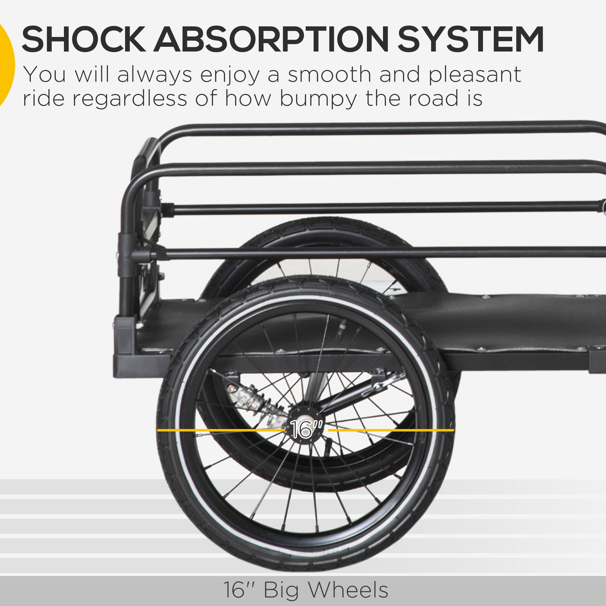 Aosom Bike Trailer, Bicycle Cargo Carrier with Suspension, Triple Safety Features, 16" Wheels, Hitch, Steel Frame, Black