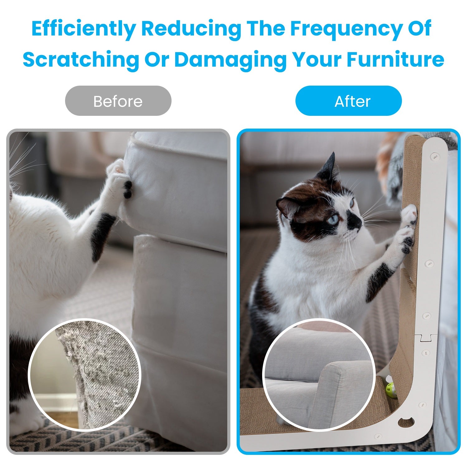 Indoor L Shaped Cat Scratcher with Cat Interactive Toy Cardboard 23.62in High Lounge Bed Furniture Protector Cat Kitten Scratching Pad