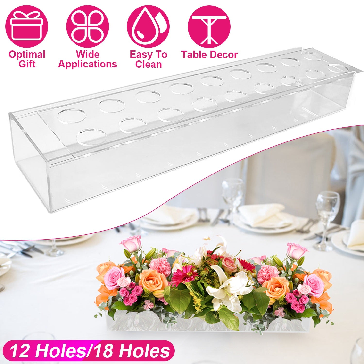 Clear Acrylic Flower Vase Rectangular Floral Centerpiece for Table Decoration Modern Flower Holder for Mother’s Day Valentine’s Day Wedding Party 18 H