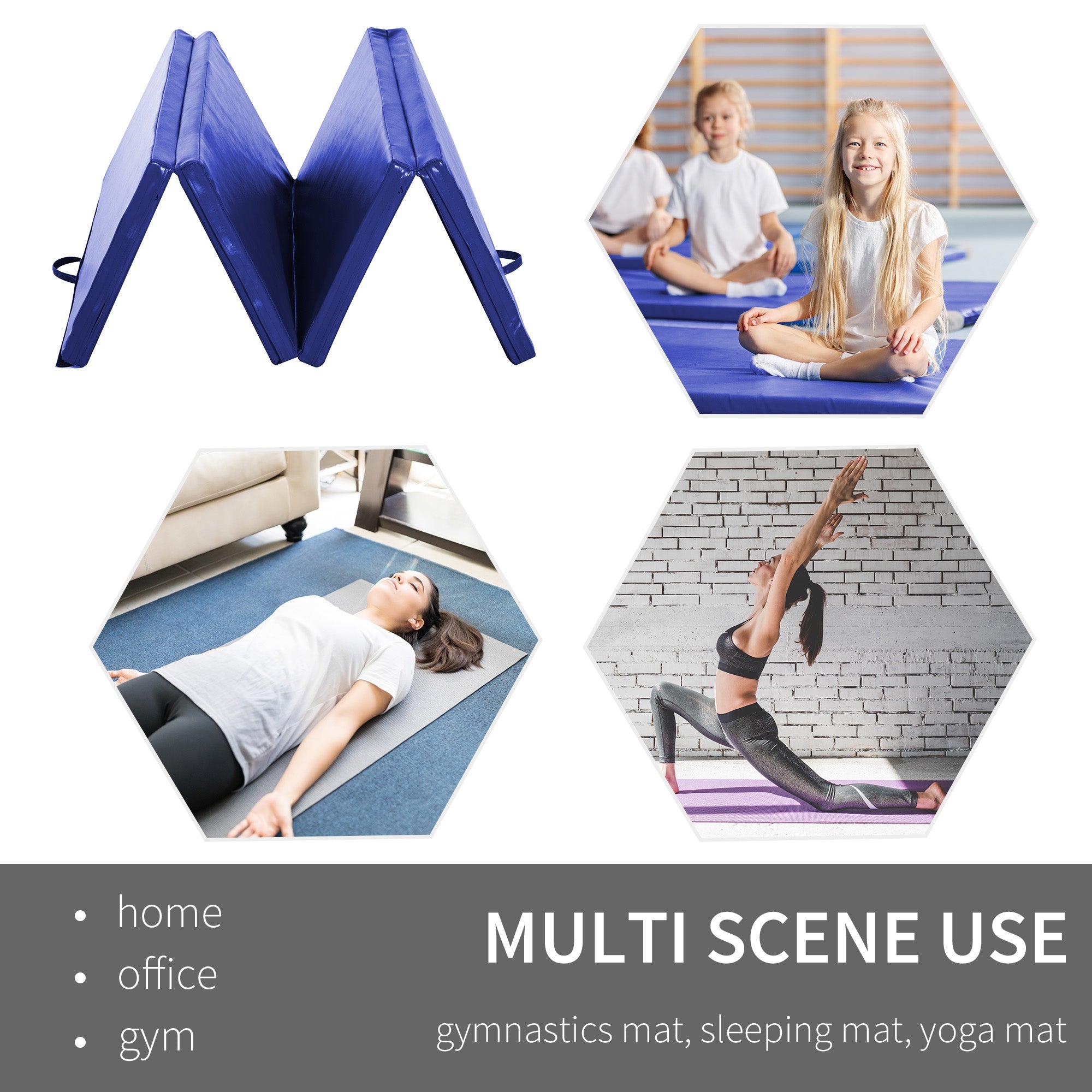 Soozier Portable Folding Gymnastics Mat 4'x6' Exercise Yoga MMA Martial Arts Stretching Mat with Handles Blue