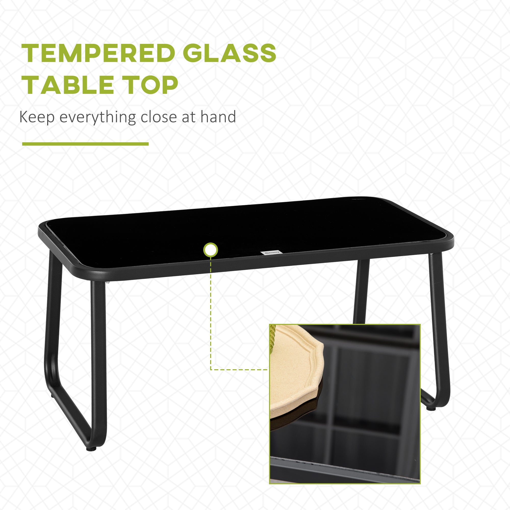 Outsunny 4 PCs Patio Furniture Set with Texteline Seat Outdoor Conversation Set with Loveseat, Center Coffee Table, Black