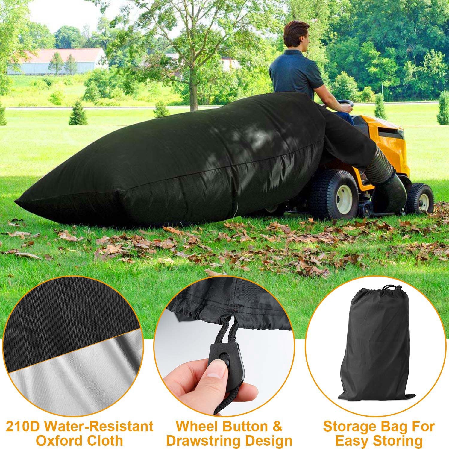 Lawn Tractor Leaf Bag 54 Cubic Feet Standard Garden Waste Collection Bag w/ 112in Opening For Fast & Easy Leaf Collection Riding Lawn Mower Rubbish Ba