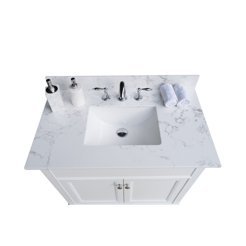 Montary 37" Carrara White Marble-Design Bathroom Vanity Top with REC Undermount Ceramic Sink & Single Faucet Hole - Engineered Stone Countertop, Pre-Sealed, Easy DIY Installation, Fits 30-Inch Cabinets, Bathroom Decor And Acc