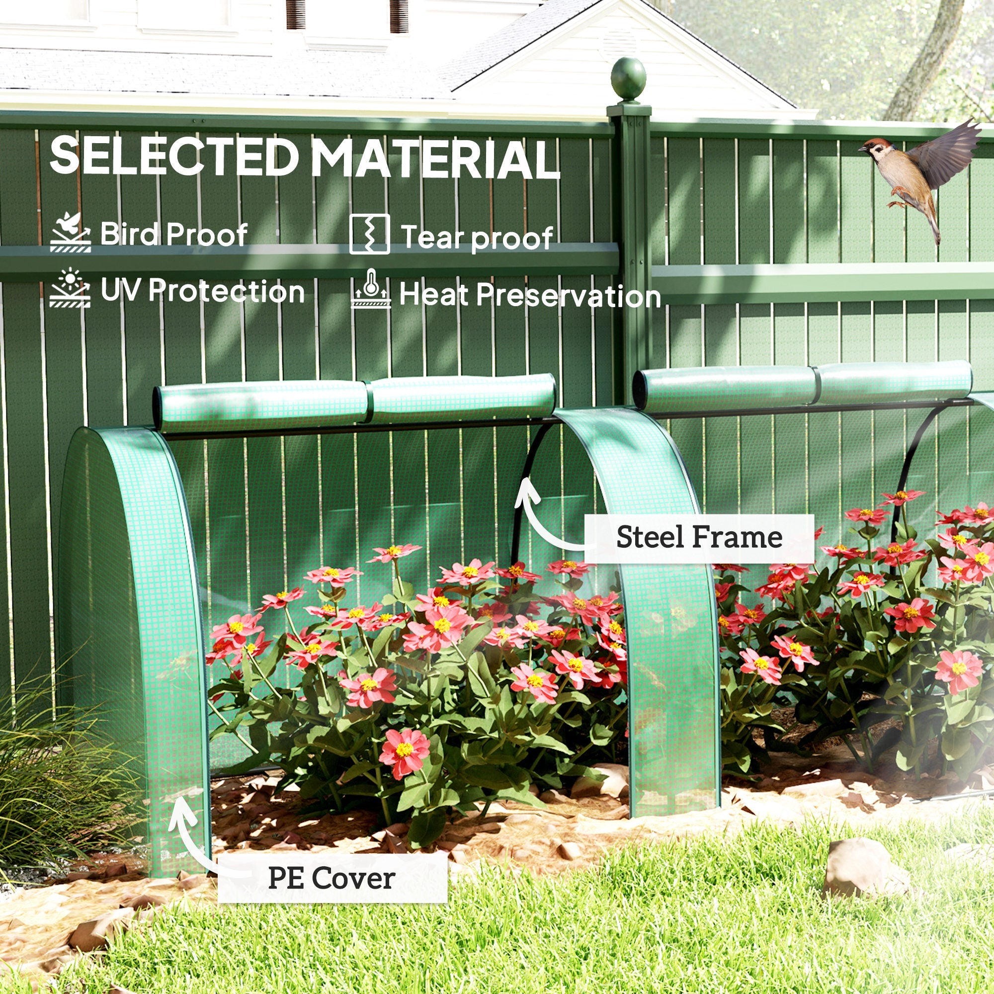 Outsunny 13' x 3.3' x 2.6' Mini Tunnel Greenhouse with PE Cover Garden Green Grow Shed with Steel Frame Zipped Doors, Green