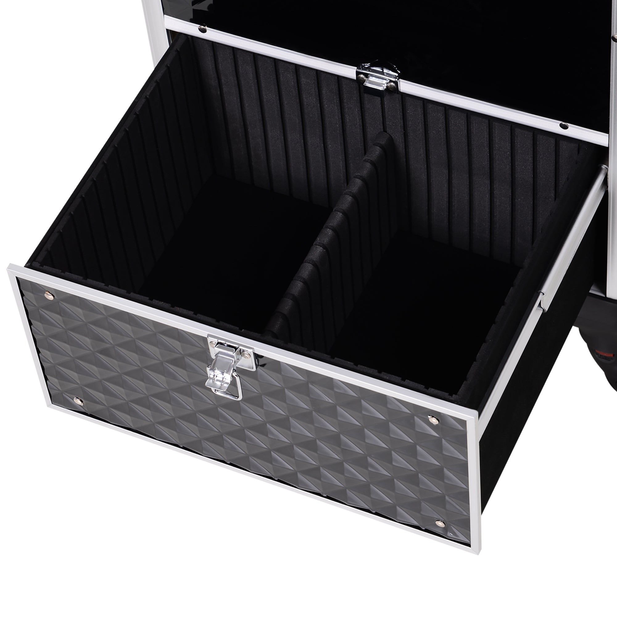 HOMCOM Portable Aluminum Makeup Train Case Rolling Cosmetic Organizer Trolley Salon Beauty Black with 4 Wheels