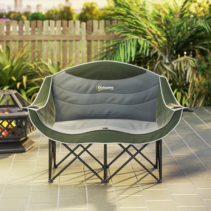 Portable Camp Chair, Double Camping Chair with Cup Holders and Carry Bag, Support 551 lbs, Dark Green