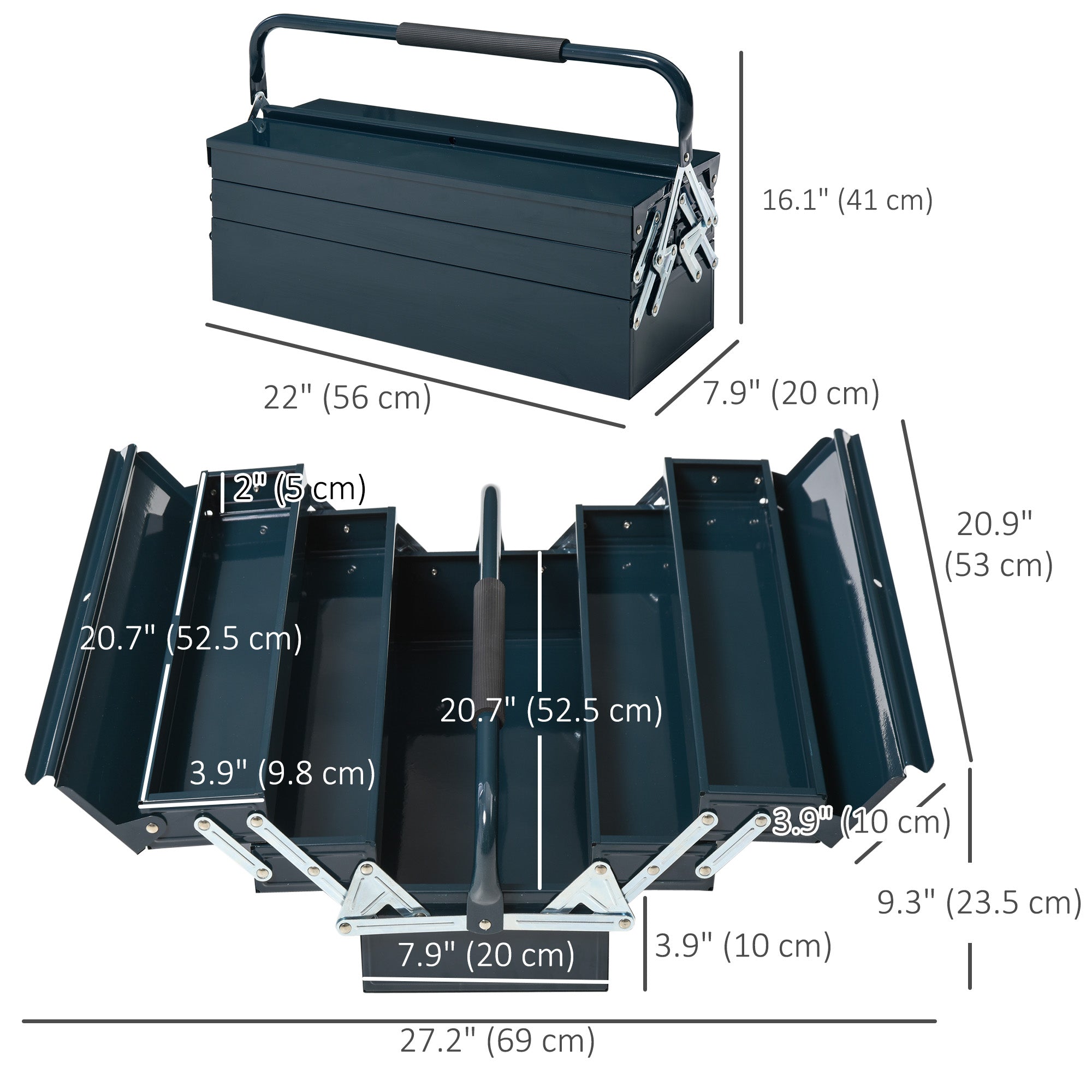 DURHAND Cantilever Toolbox: 5-Tray Portable Steel Tool Chest for Workshop & Garage Organization, Dark Green