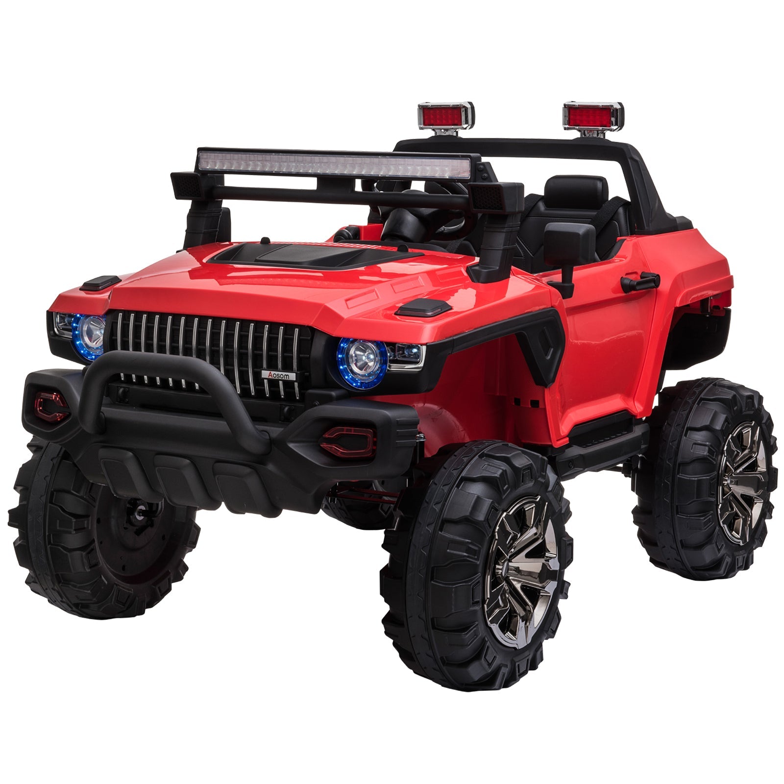 Aosom Kids Ride-On Car 12V RC 2-Seater Police Truck Electric Car For Kids with Full LED Lights, MP3, Parental Remote Control (Red)