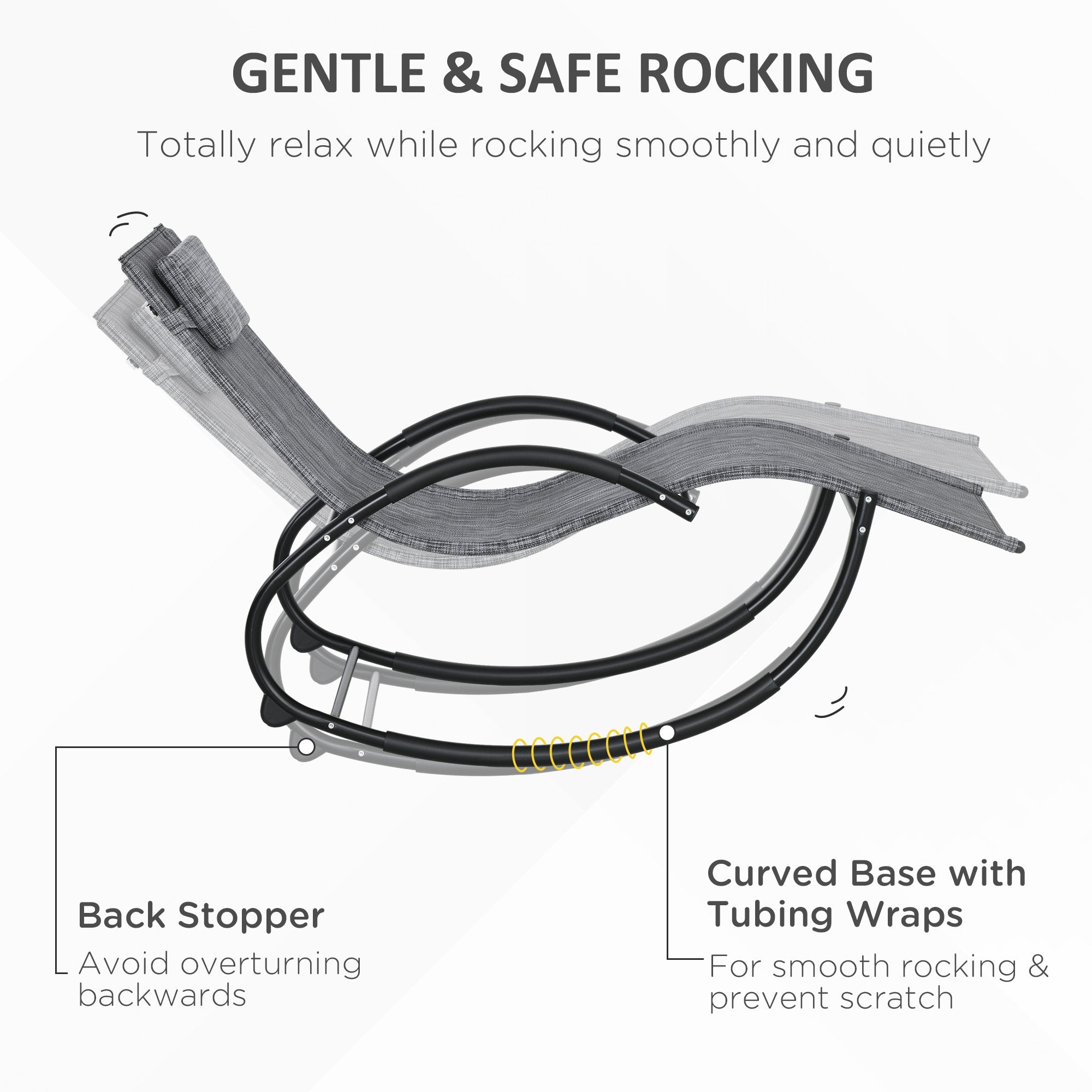 Outsunny Outdoor Rocking Chair, Patio Zero Gravity Rocker with Mesh Seat and Padded Pillow for Indoor, Garden, Grey