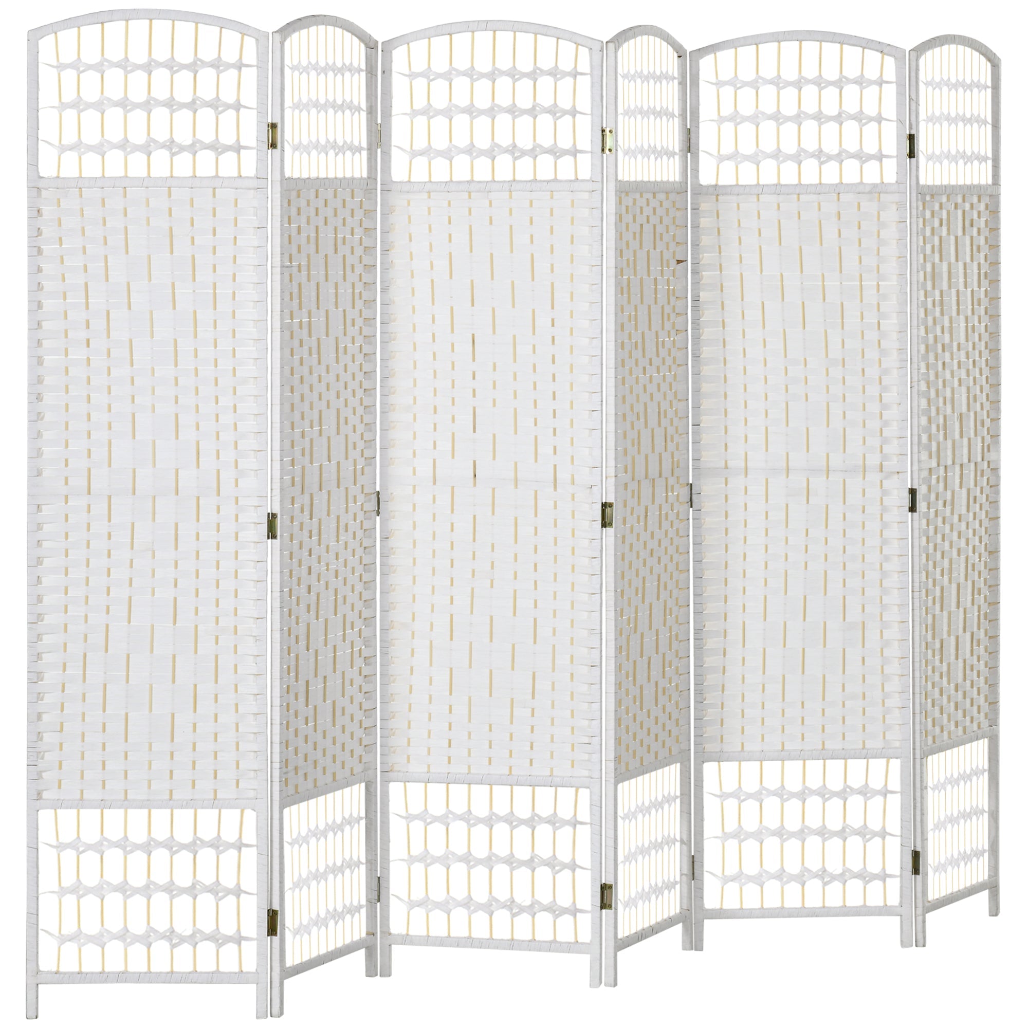 HOMCOM 6-Panel Folding Room Separator: Portable Privacy Screen, Wave Fiber Room Partition for Home Office, White