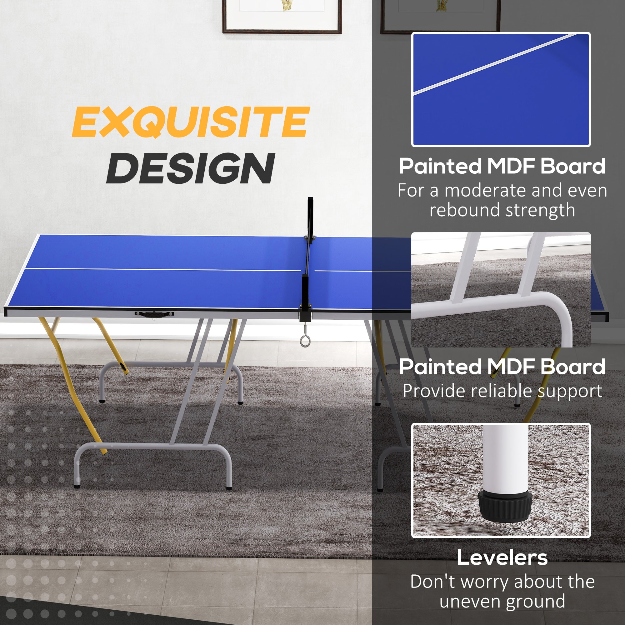 Soozier Full Size Table Tennis Table, Folding Ping Pong Table with Paddles and Balls, Blue