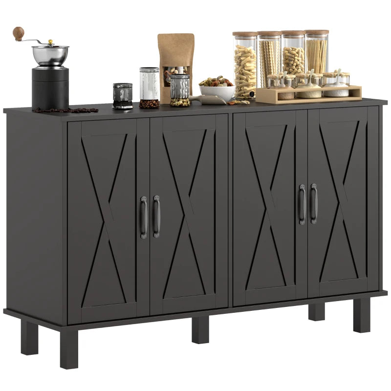 Kitchen Sideboard Cabinet with 4 Barn Doors and 2 Adjustable Shelves, Buffet Table for Living Room, Hallway, Black