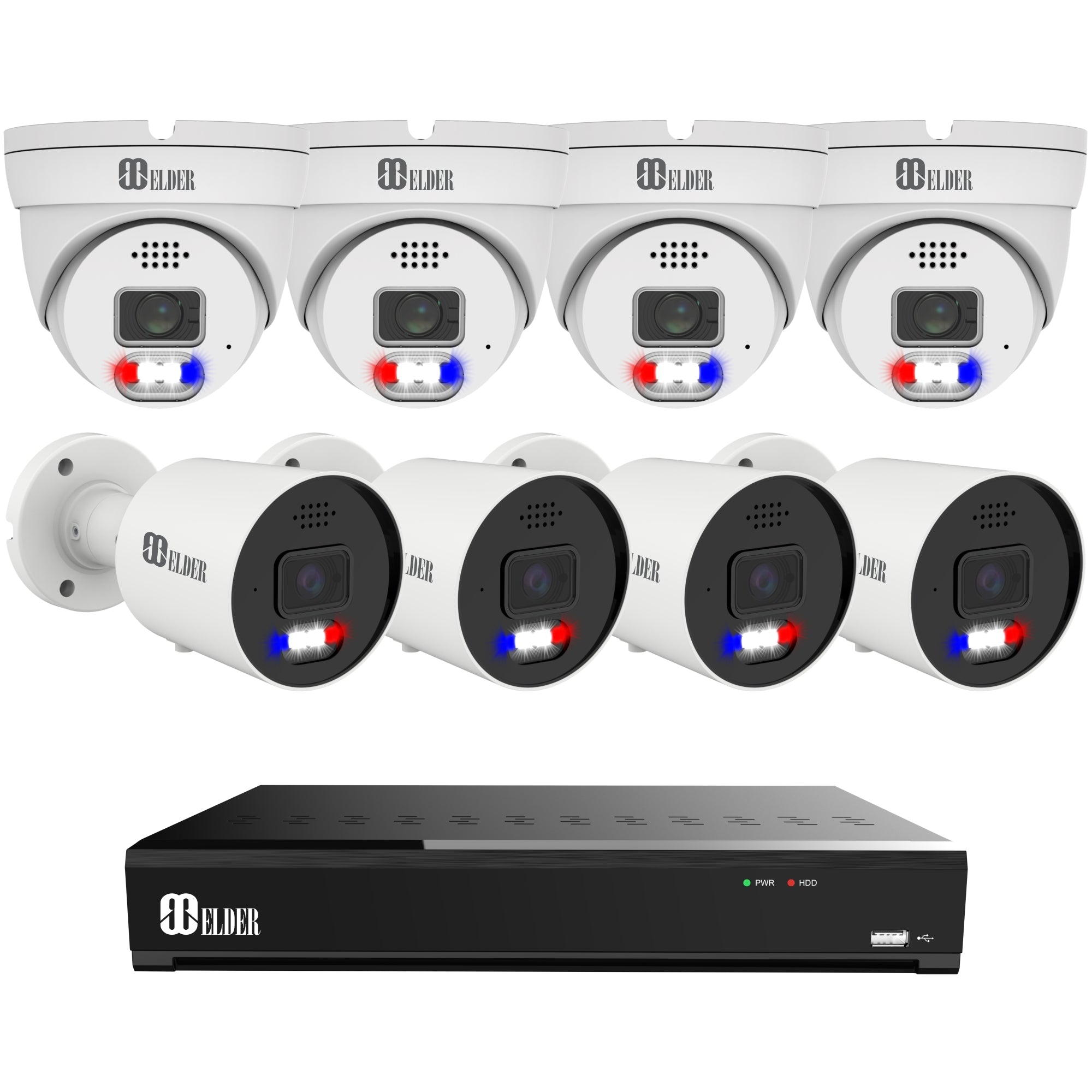 Elder AI Security Camera System 12MP NVR 8Ch PoE, 4K Cameras 30FPS Dual-Light Outdoor, Sony Sensor & NDAA, Smart Face & License Plate, Full Color Surveillance Wired NocVU Series