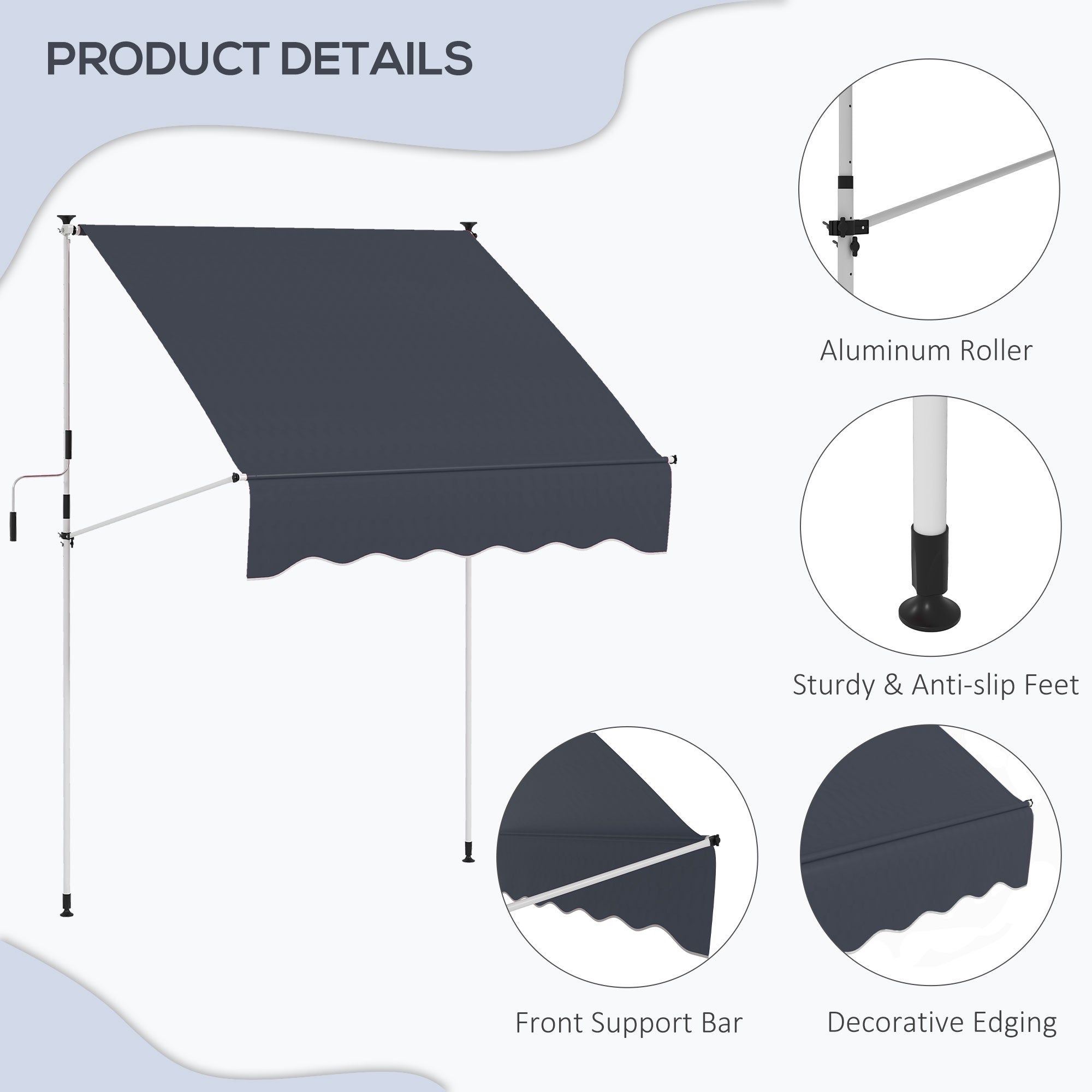 Outsunny Retractable Elegance: Manual Awning for Patio, Deck, Window, Door, 6.6'x5' Black Canopy, UV & Water Resistant