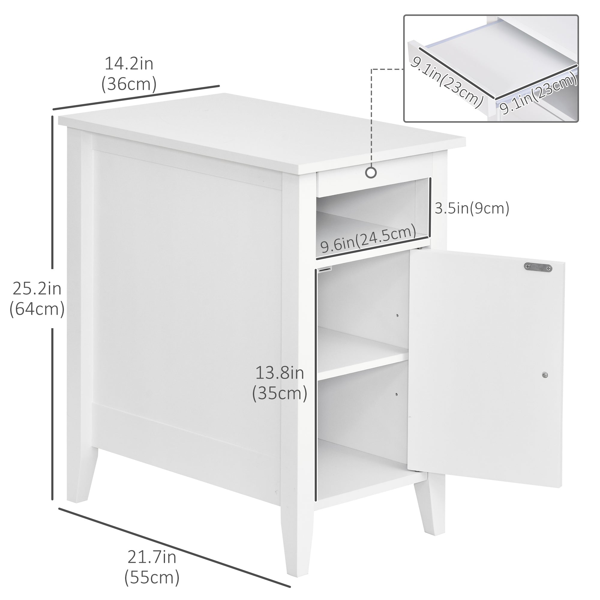 HOMCOM Chic Side Table: Accent End Table with Open Shelf and Cupboard, Sofa Side Table with Storage for Living Room, Crisp White
