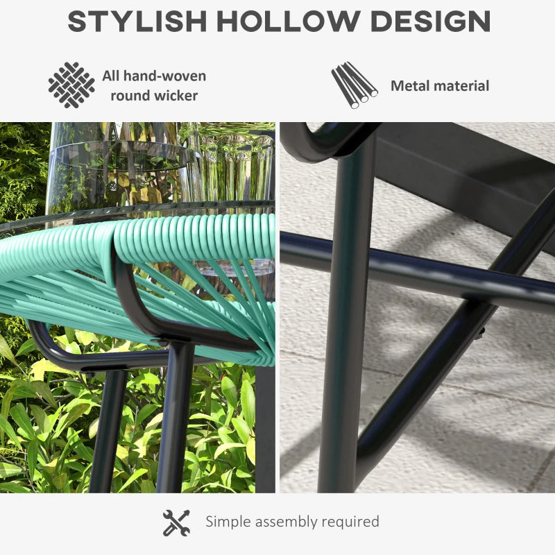 Rattan Side Table, Round Outdoor Table, with Round PE Rattan and Tempered Glass Table Top for Patio, Garden, Light Green